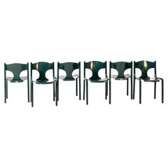 Set of Six Green Wooden Chairs by Augusto Savini for Pozzi