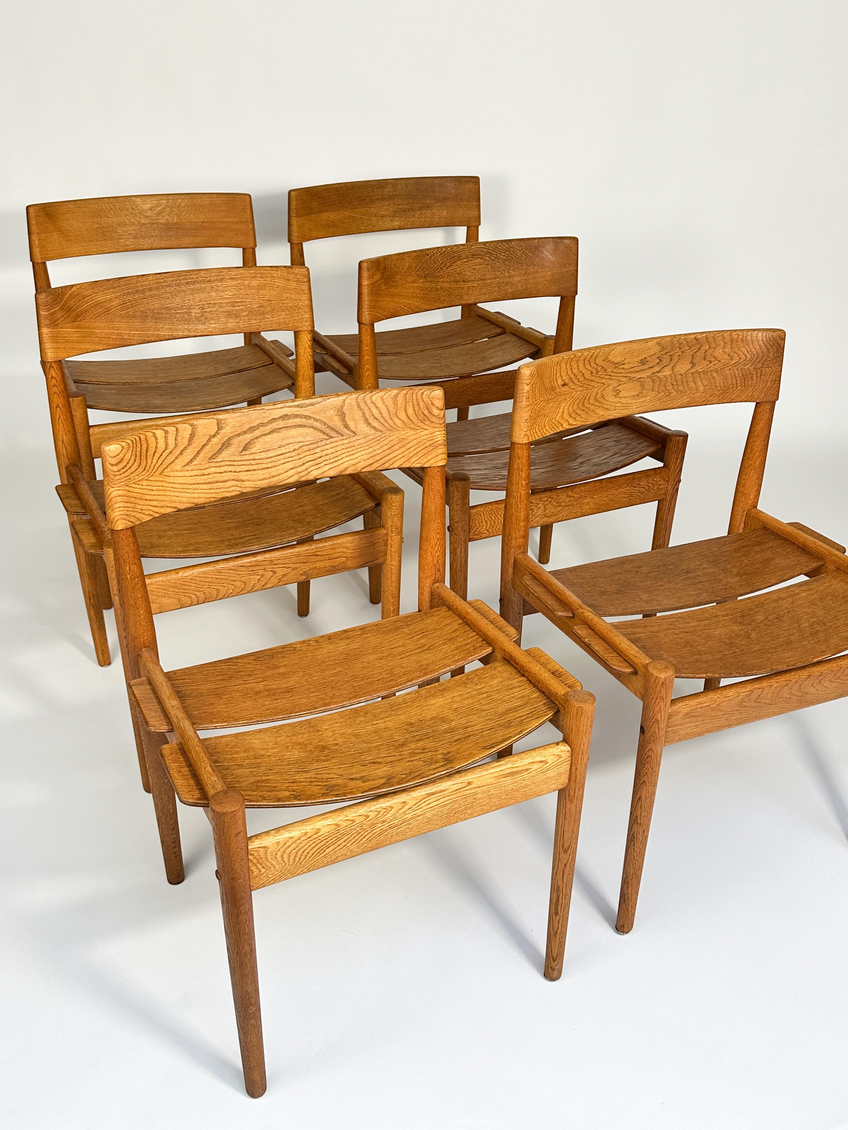 Scandinavian Modern Set of Six Grete Jalk Chairs Oak Poul Jeppesen Denmark 1950s Plywood For Sale