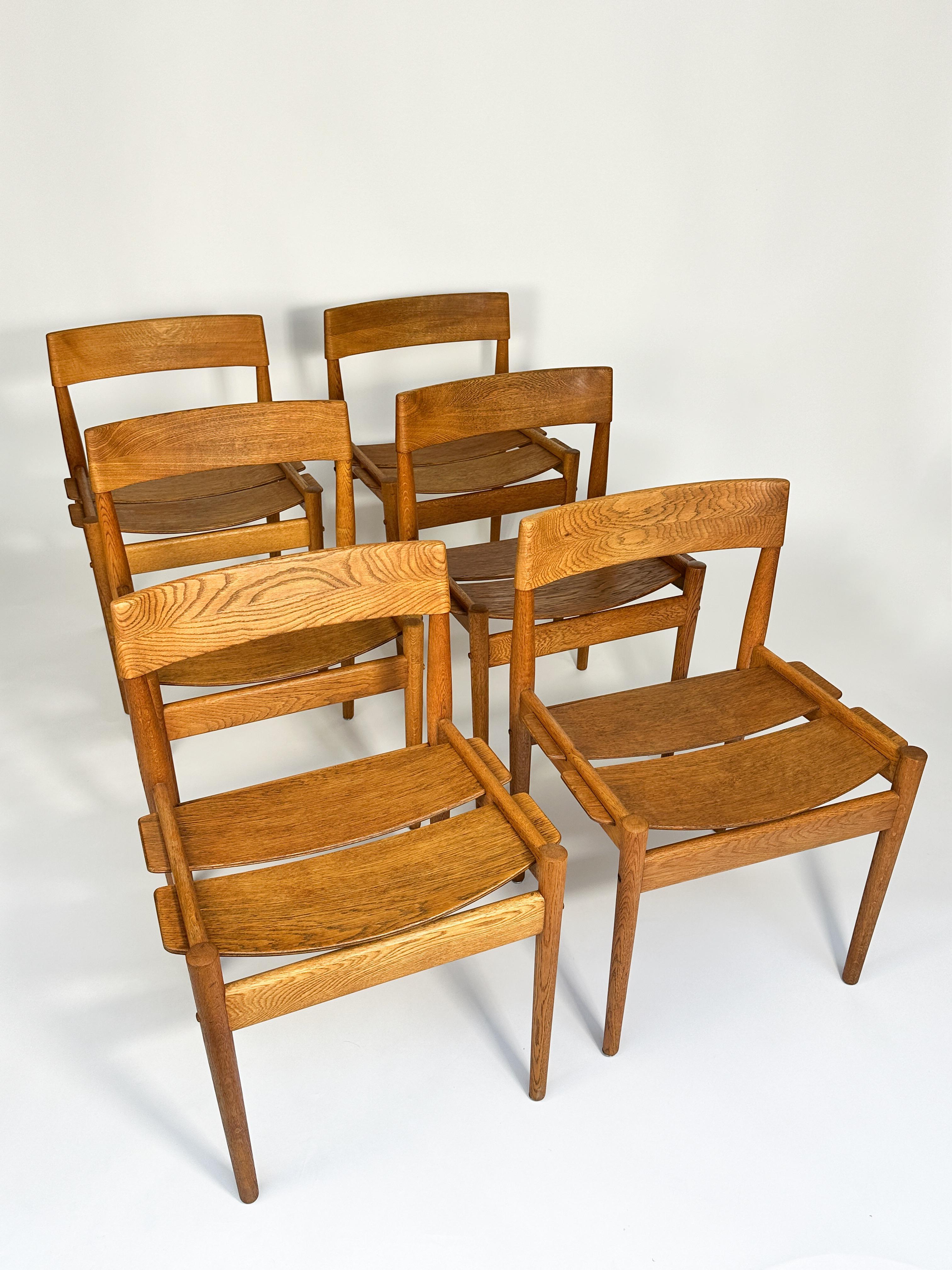 Hand-Crafted Set of Six Grete Jalk Chairs Oak Poul Jeppesen Denmark 1950s Plywood For Sale
