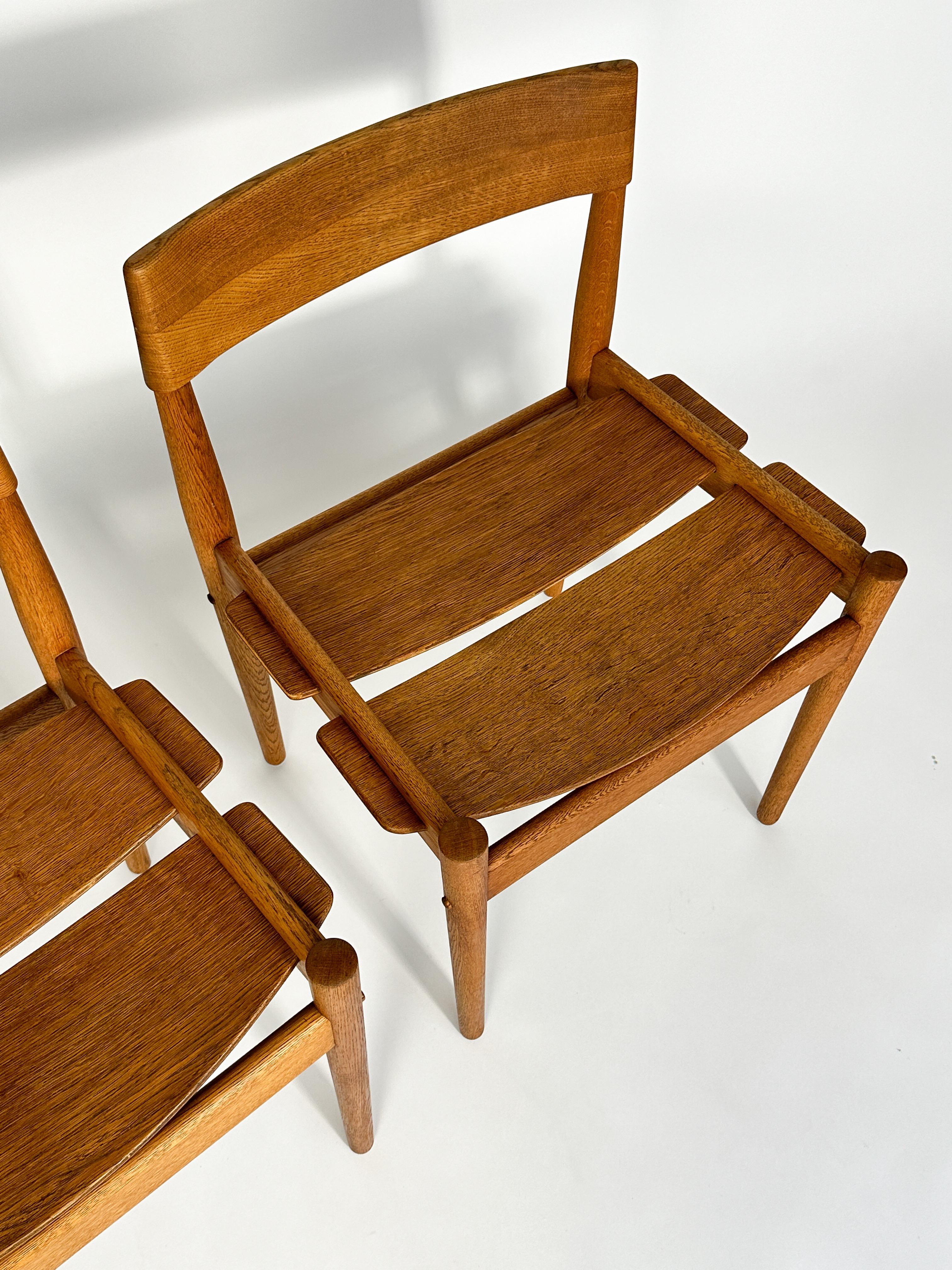 Mid-20th Century Set of Six Grete Jalk Chairs Oak Poul Jeppesen Denmark 1950s Plywood For Sale