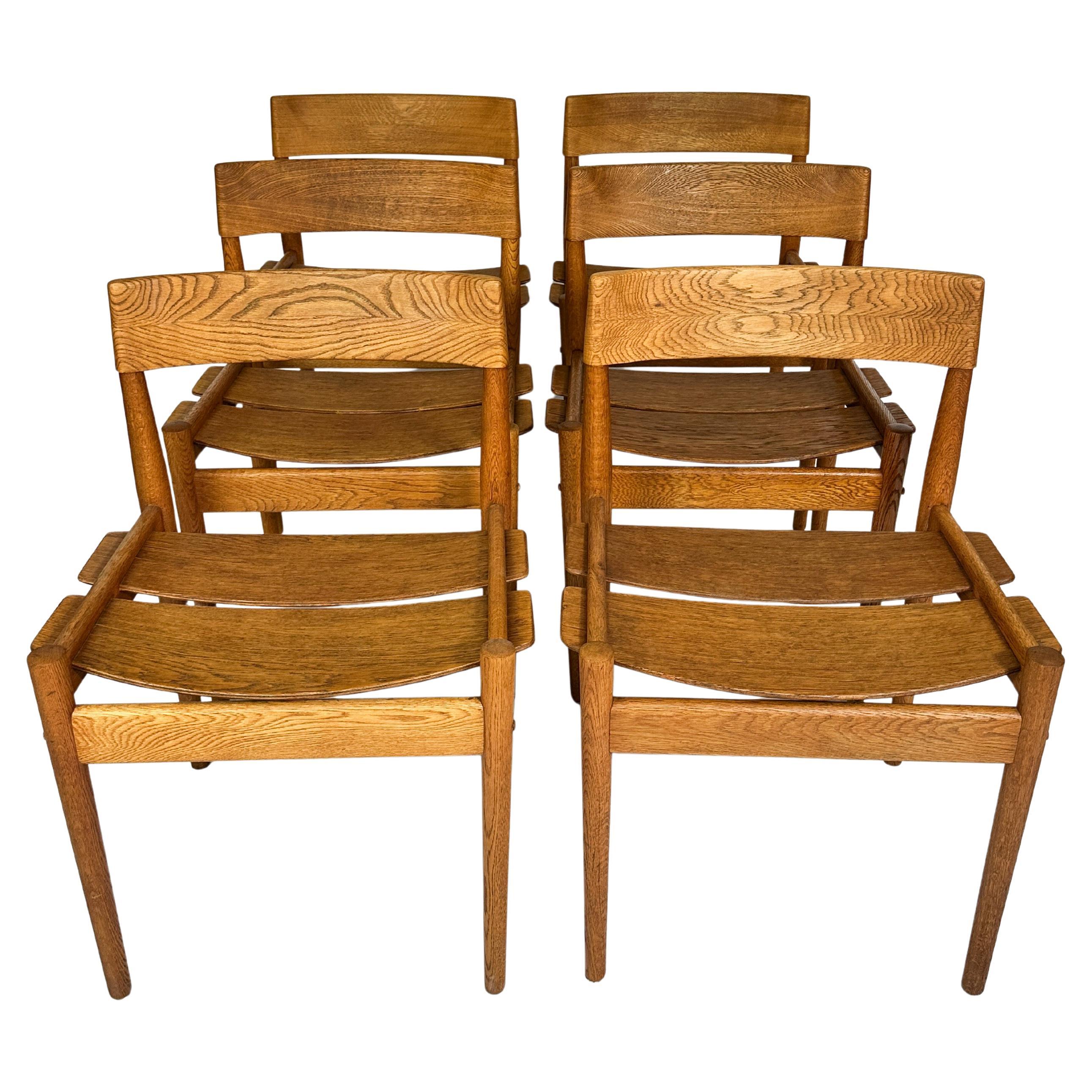 Set of Six Grete Jalk Chairs Oak Poul Jeppesen Denmark 1950s Plywood For Sale