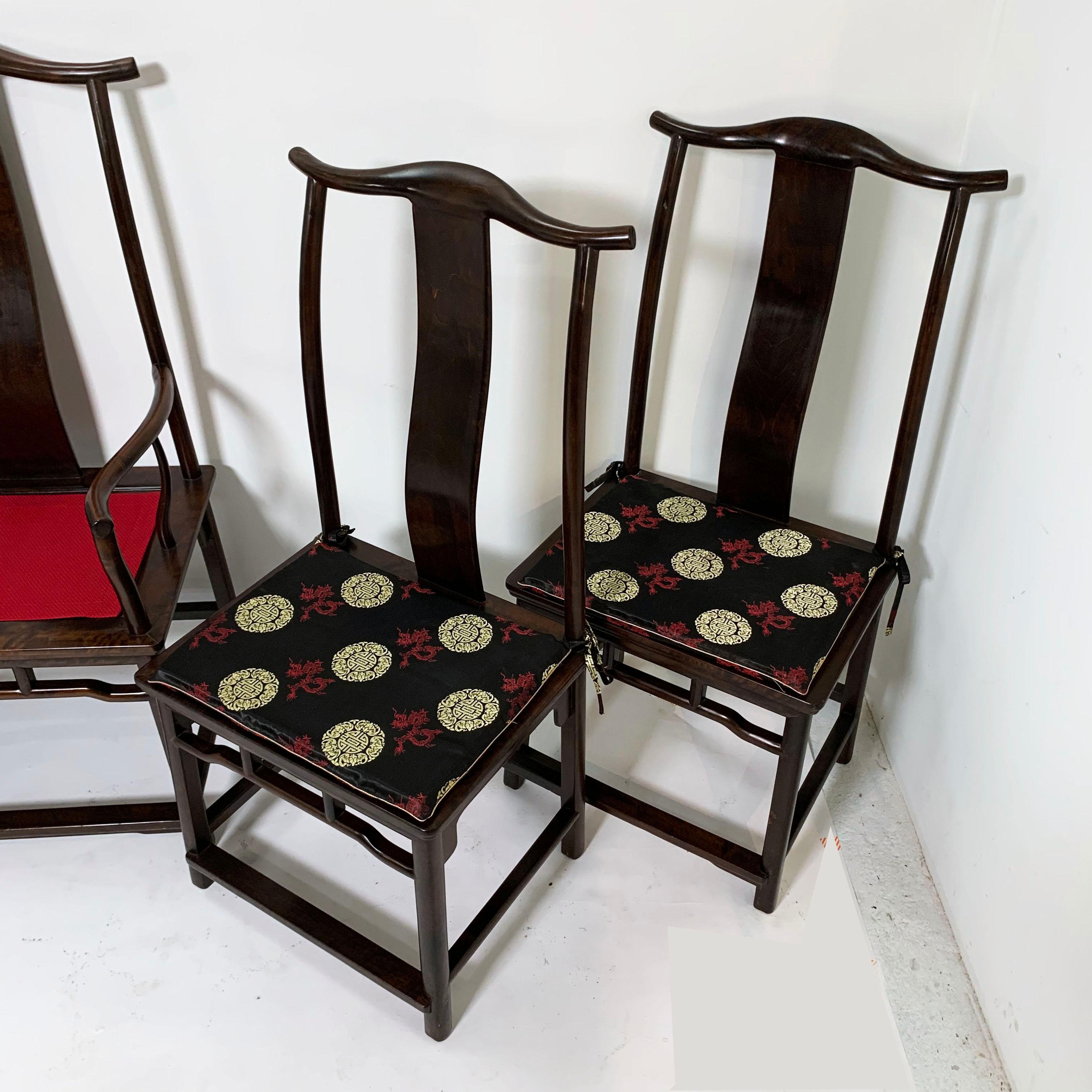 Lacquered Set of Six Guanmaoyi Yokeback Dining Chairs, circa 1960s For Sale