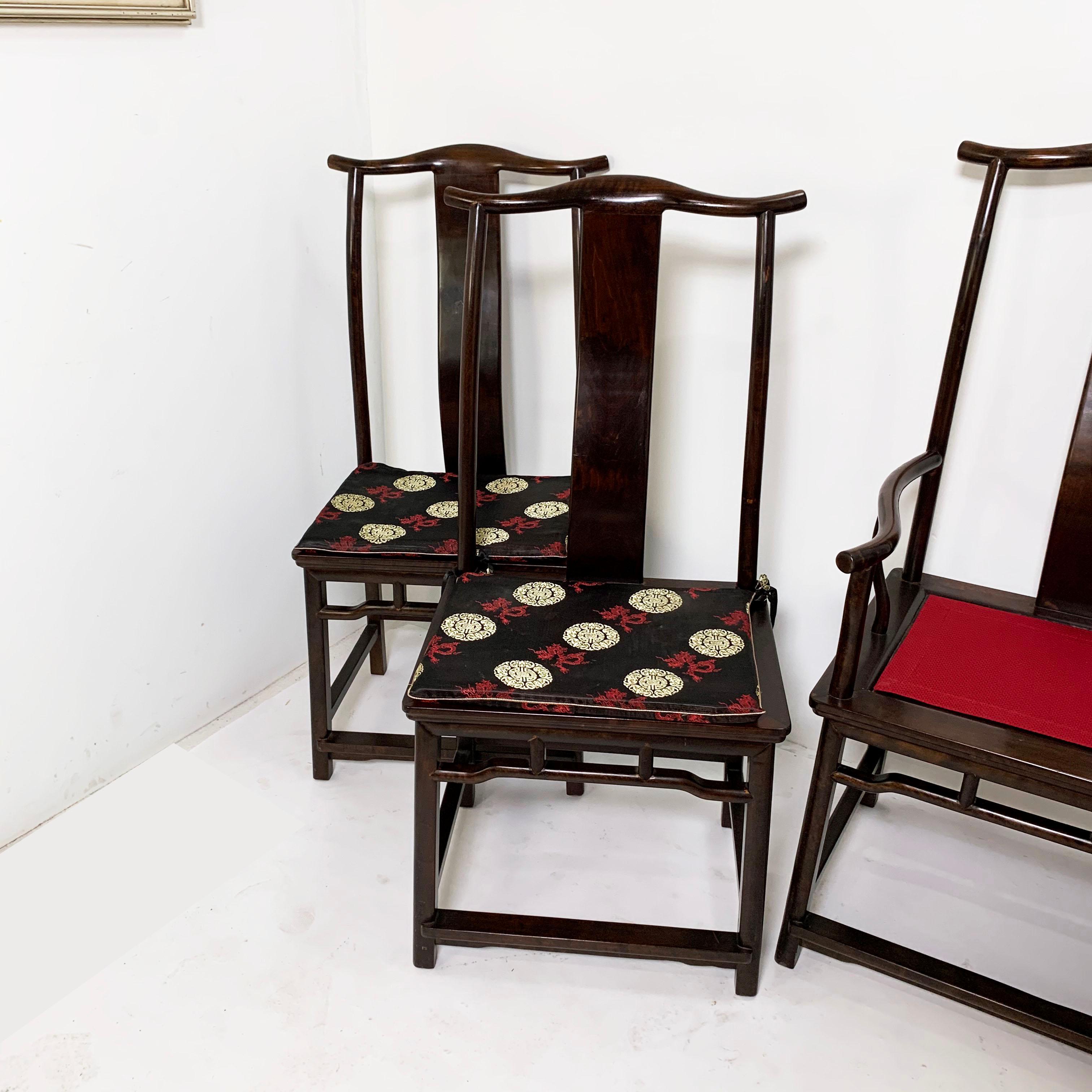 Set of Six Guanmaoyi Yokeback Dining Chairs, circa 1960s In Good Condition For Sale In Peabody, MA