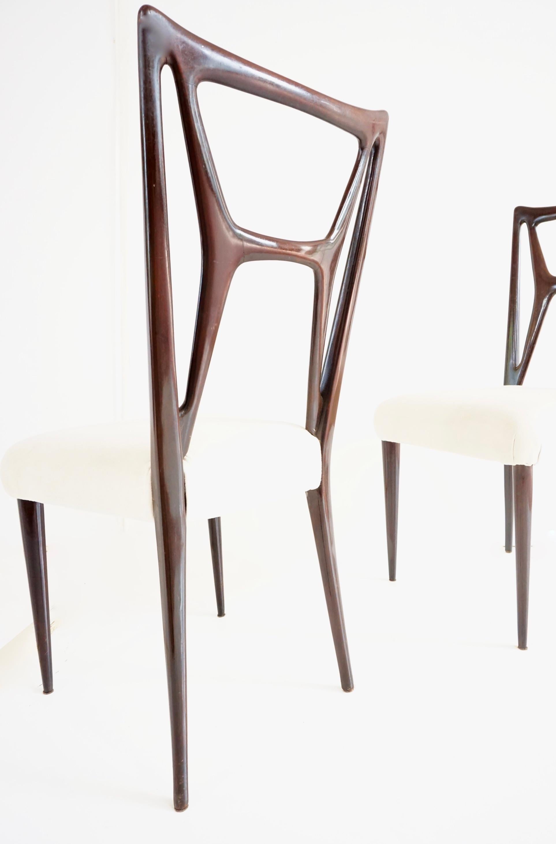 Ensemble de six chaises de salle à manger de Guglielmo Ulrich att.  Forme H, velours, 1940 en vente 1