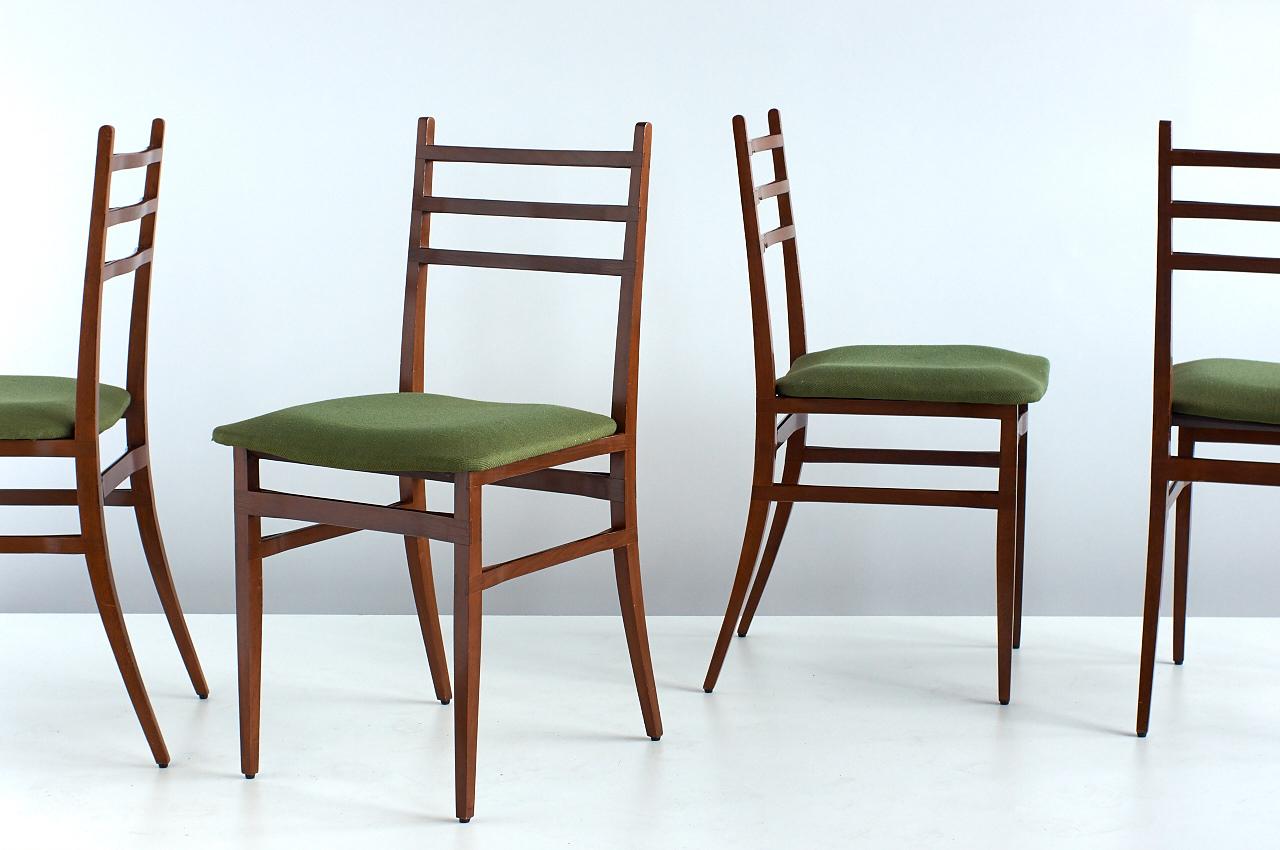 Mid-Century Modern Set of Six Guglielmo Ulrich Trieste Dining Chairs for Saffa, Italy, 1961