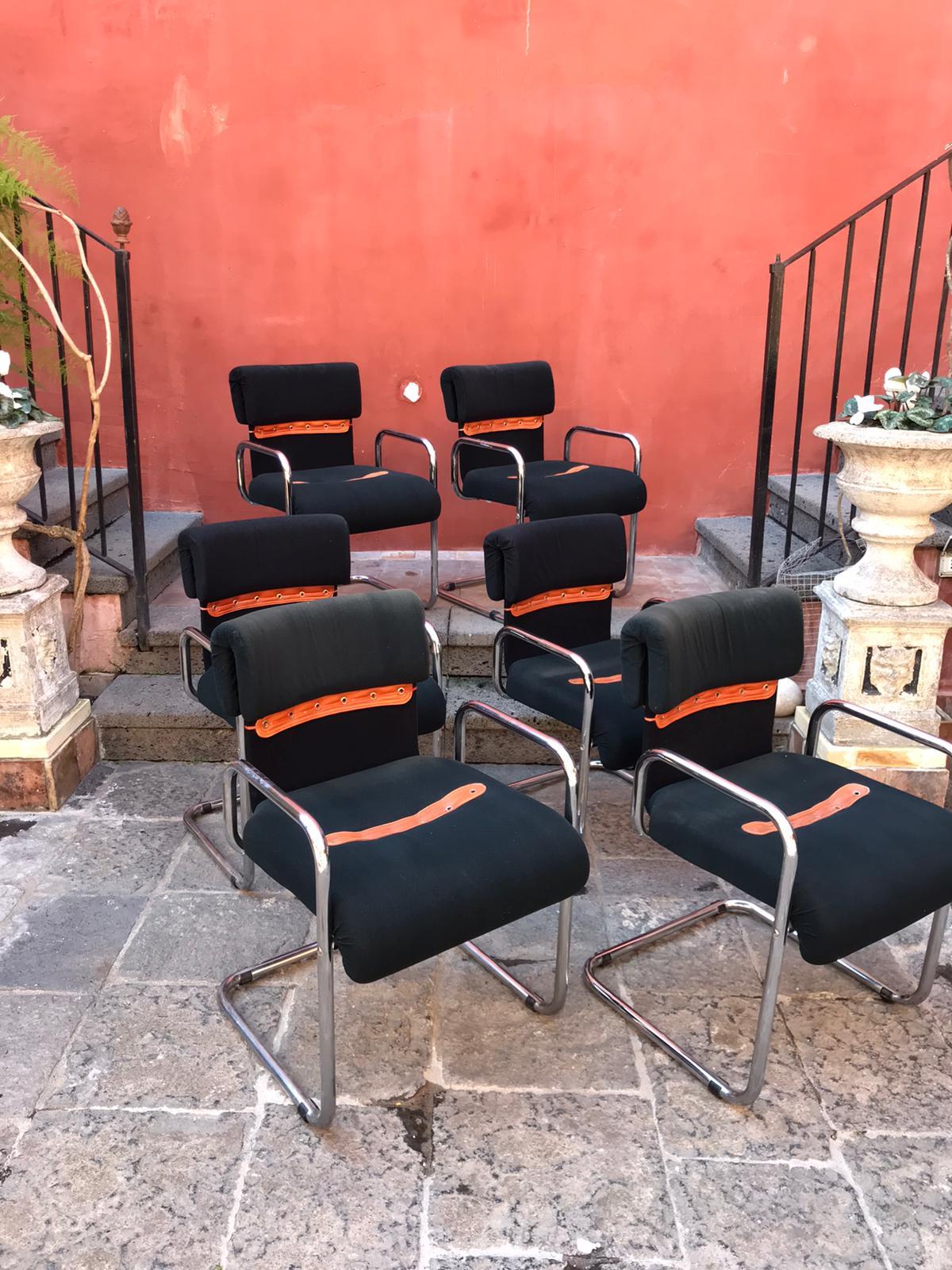 Modern Set of Six Italian Chairs Designed by Guido Faleschini for Mariani