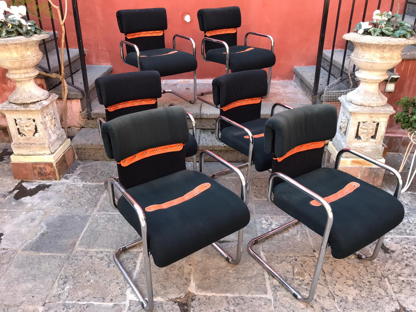 Leather Set of Six Italian Chairs Designed by Guido Faleschini for Mariani