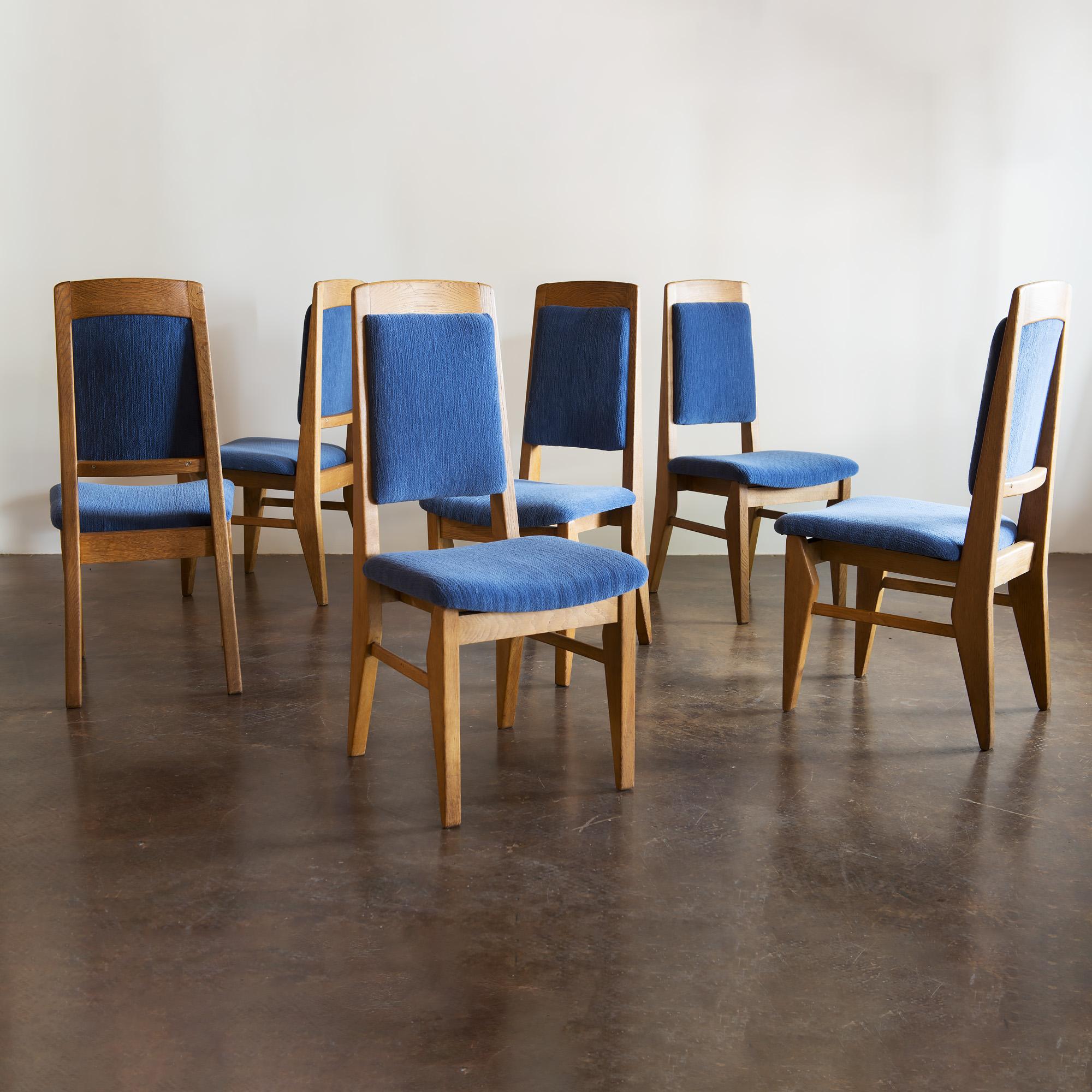 Mid-Century Modern Set of Six Guillerme et Chambron Dining Chairs in Oak, France, 1960