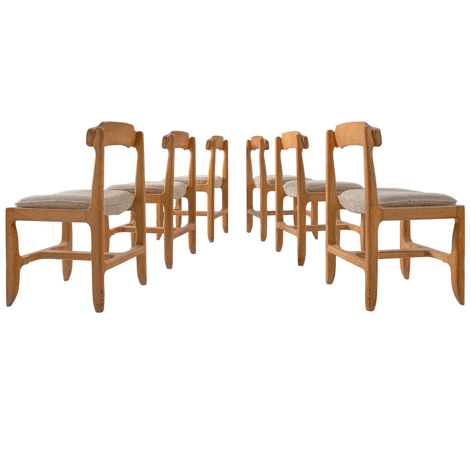 Set of Six Guillerme et Chambron Dining Chairs in Solid Oak