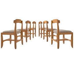 Set of Six Guillerme et Chambron Dining Chairs in Solid Oak