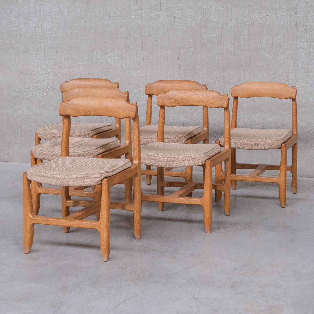 Set of Six Guillerme et Chambron Oak Mid-Century French Dining Chairs 5