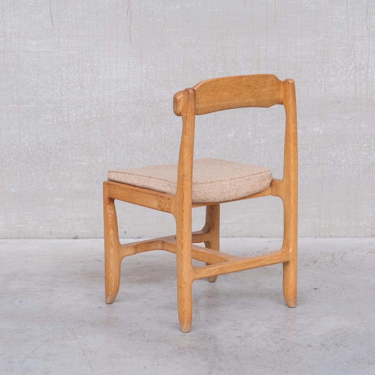 Mid-Century Modern Set of Six Guillerme et Chambron Oak Mid-Century French Dining Chairs