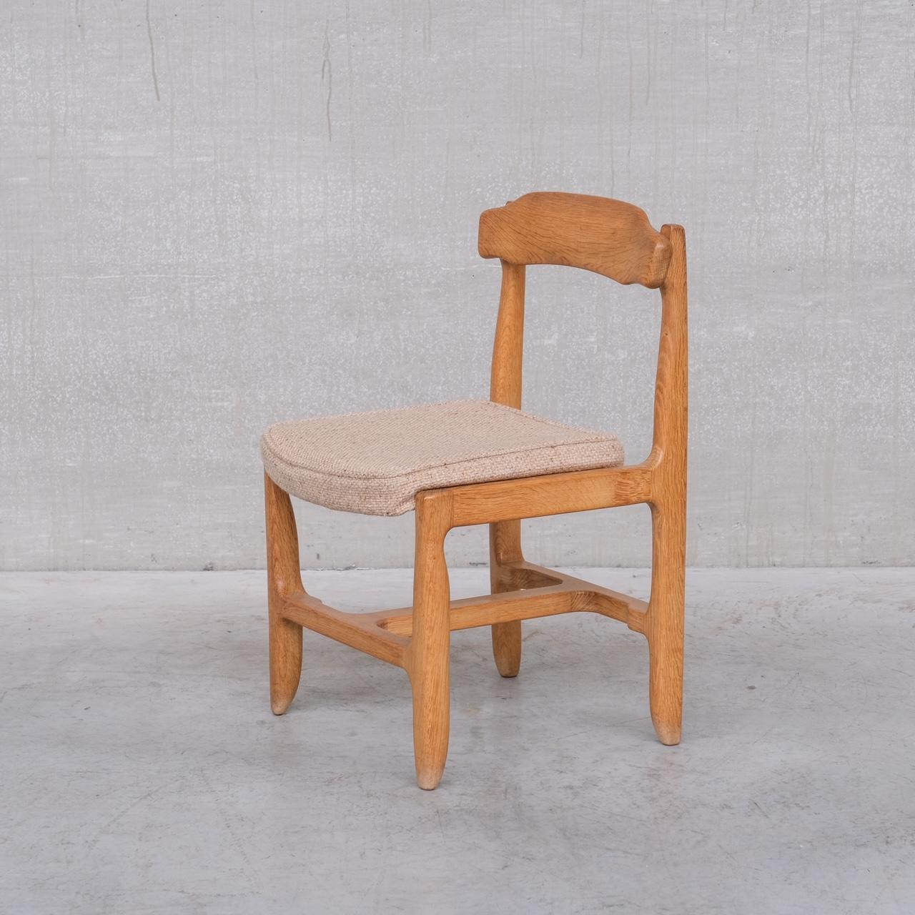 Mid-20th Century Set of Six Guillerme et Chambron Oak Mid-Century French Dining Chairs