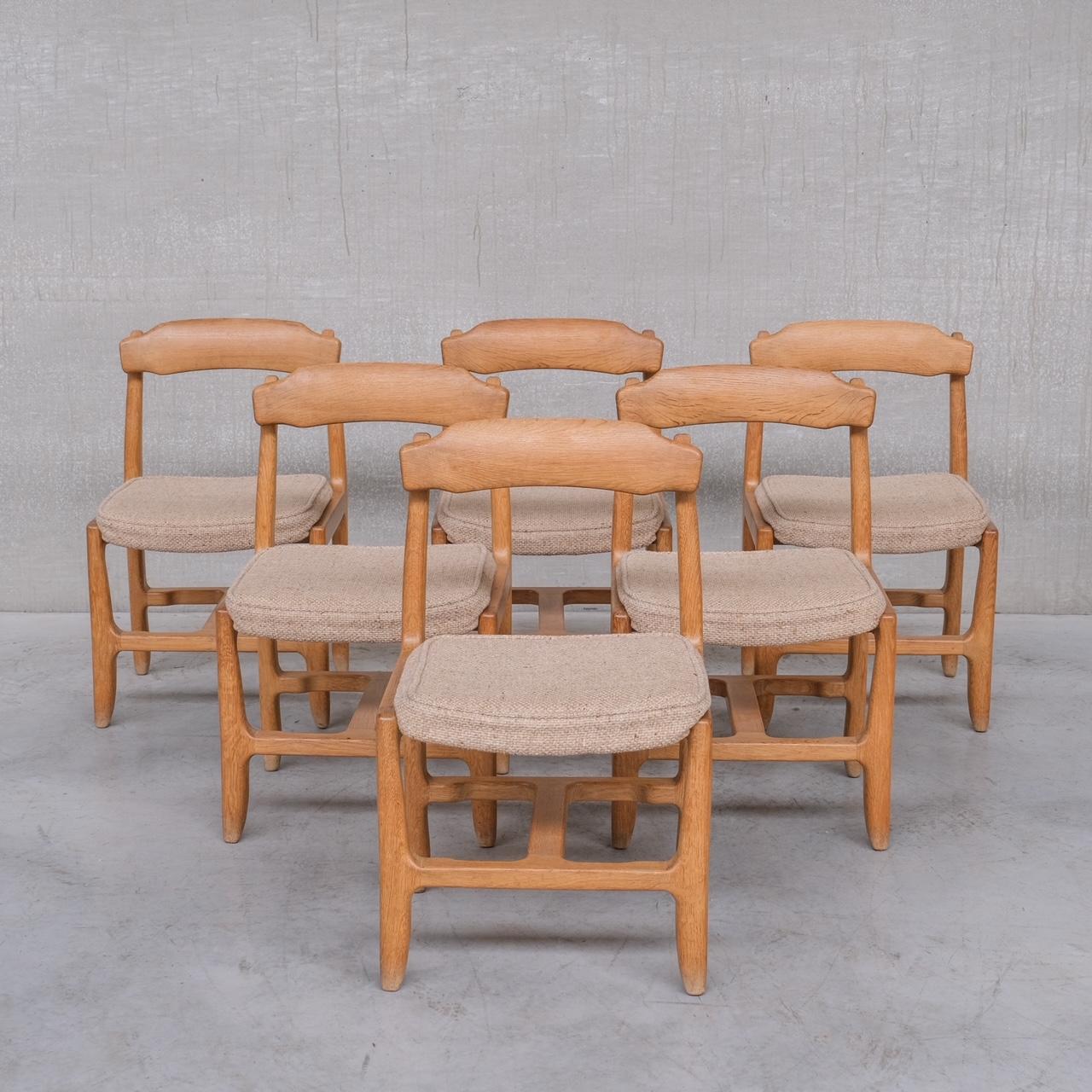 Set of Six Guillerme et Chambron Oak Mid-Century French Dining Chairs 4