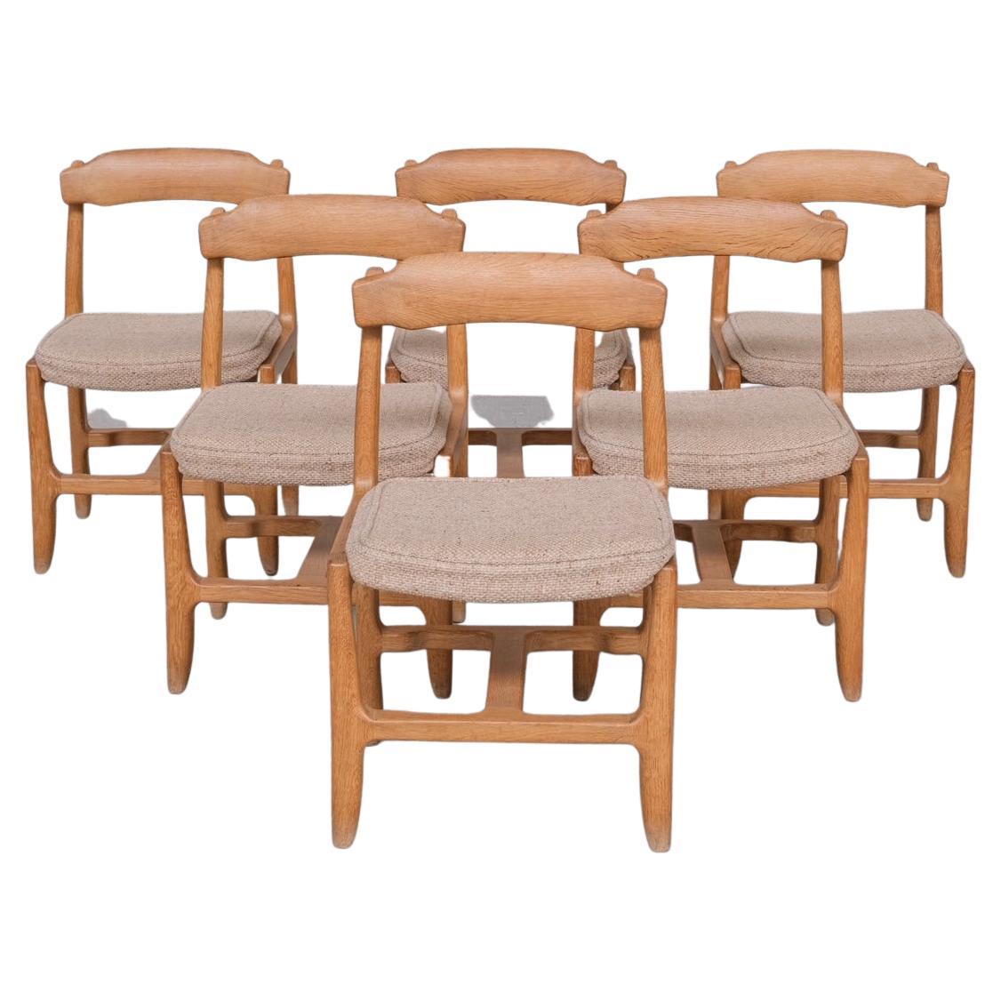 Set of Six Guillerme et Chambron Oak Mid-Century French Dining Chairs
