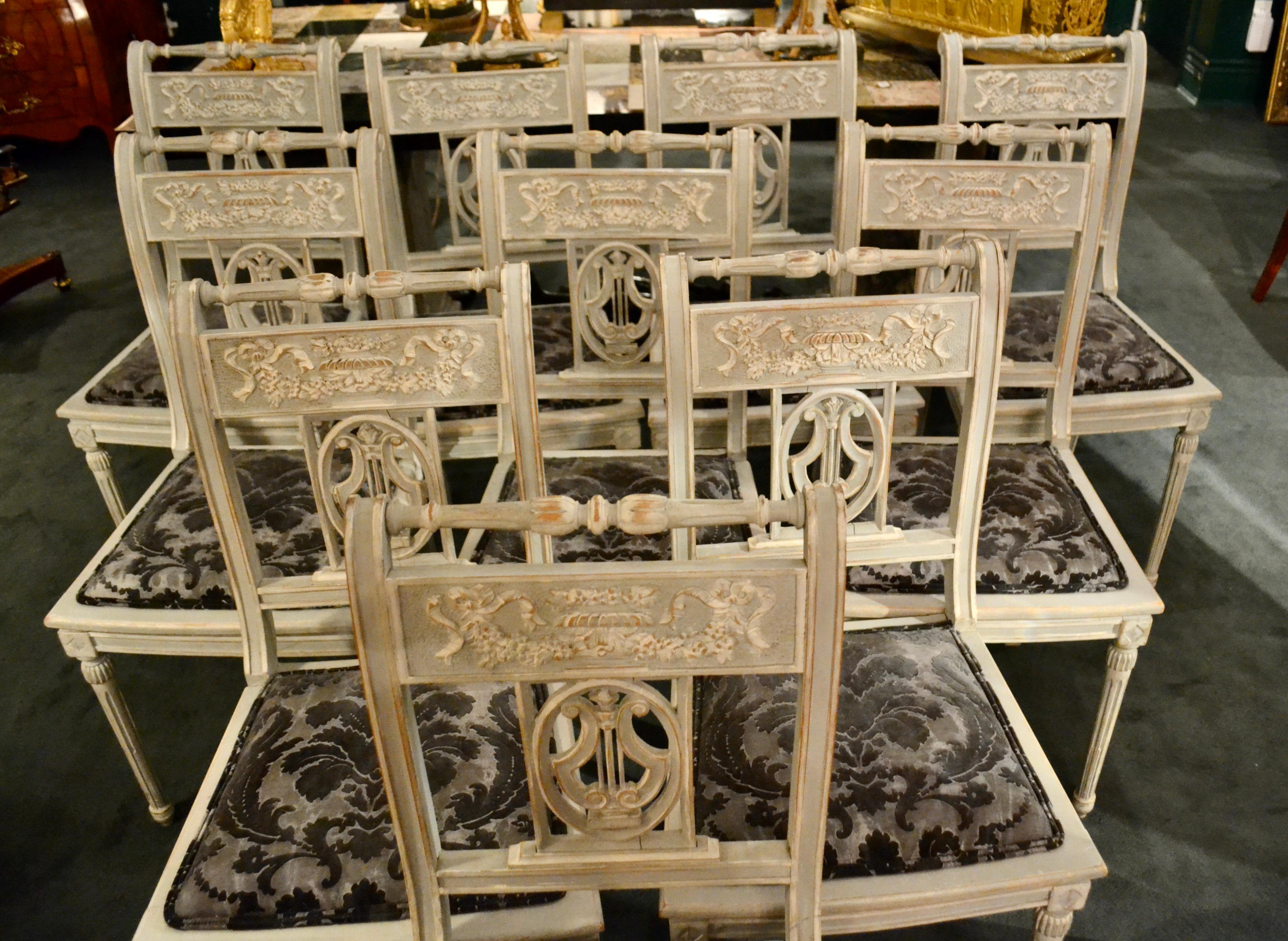 Set of Six Gustavian Directoire Style Painted Side Chairs 4
