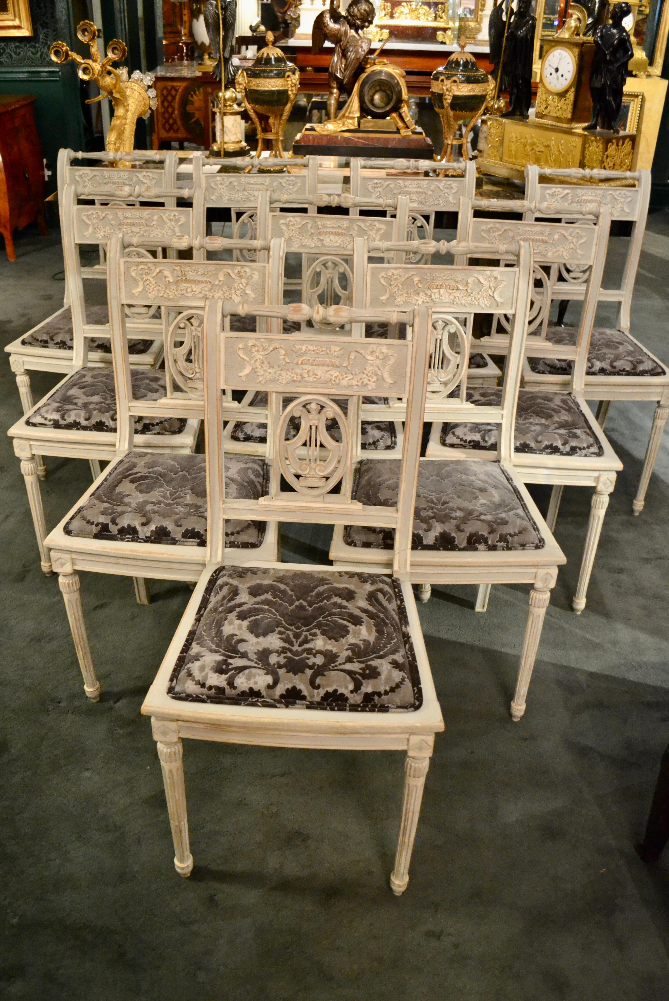 Set of Six Gustavian Directoire Style Painted Side Chairs 6