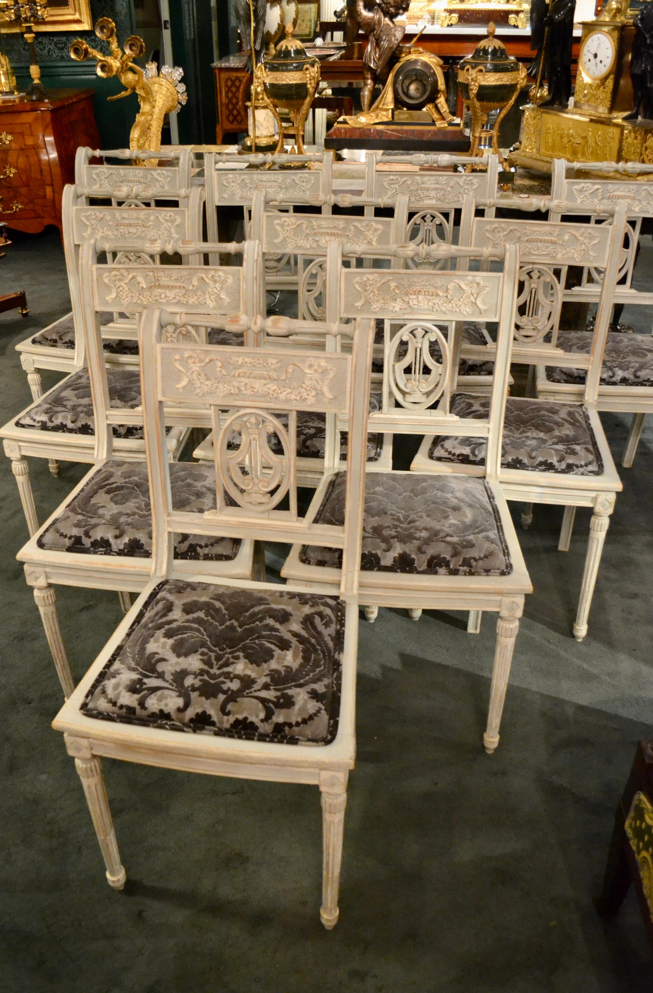 Set of Six Gustavian Directoire Style Painted Side Chairs 8