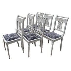 Antique Set of Six Gustavian Directoire Style Painted Side Chairs