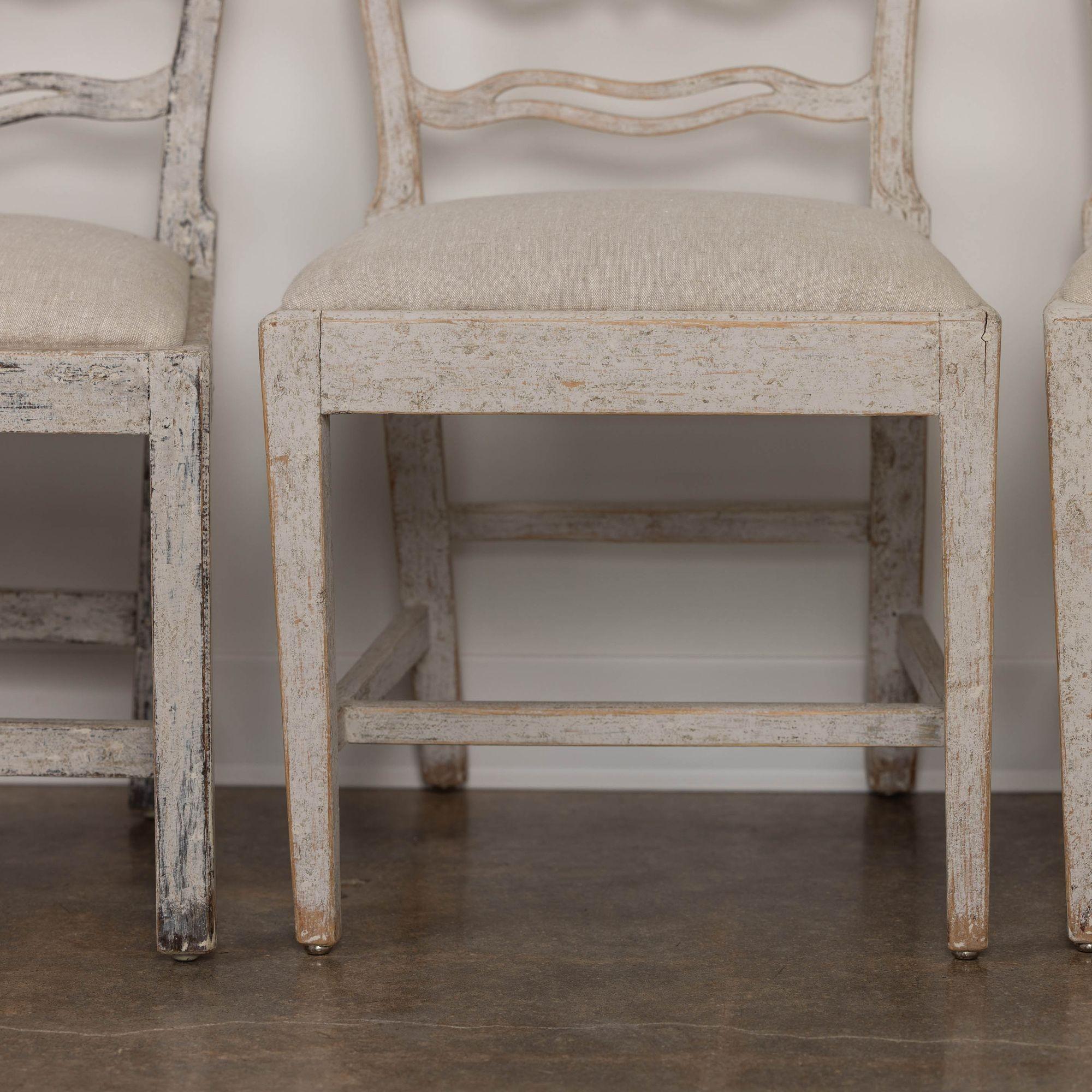 Set of Six Gustavian Period Painted Dining Chairs, 19th c. Swedish For Sale 9