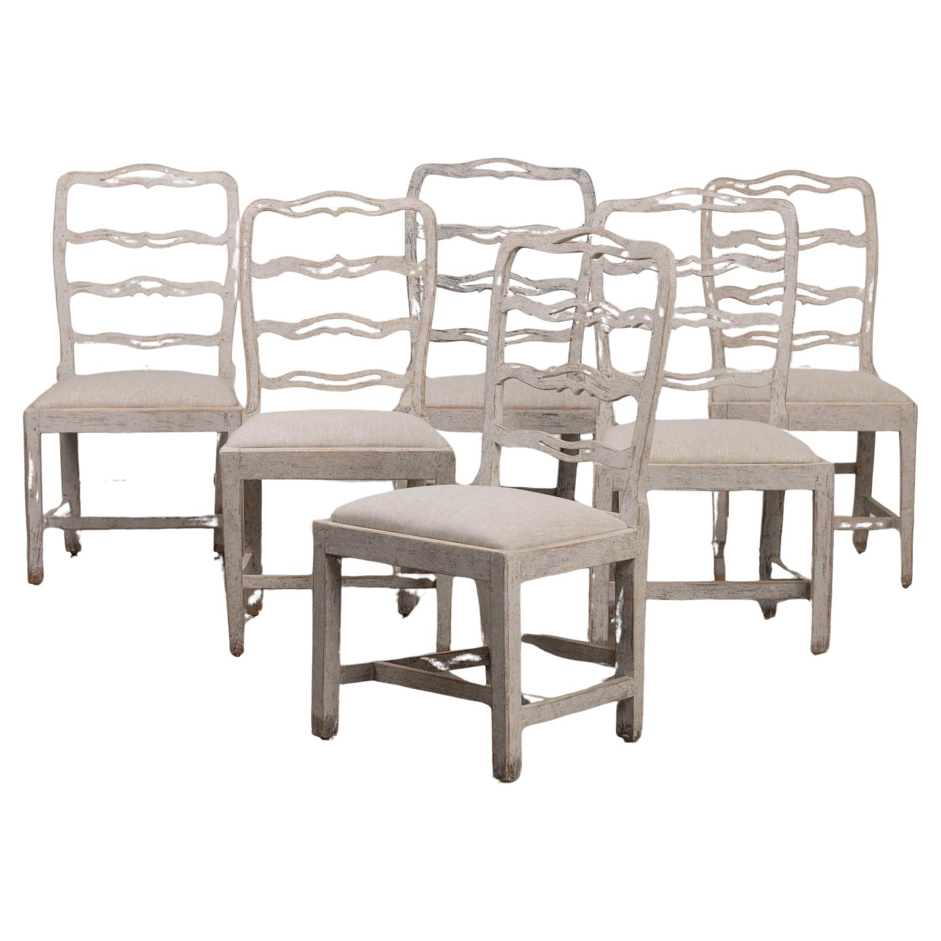 Set of Six Gustavian Period Painted Dining Chairs, 19th c. Swedish For Sale