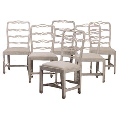 Antique Set of Six Gustavian Period Painted Dining Chairs, 19th c. Swedish