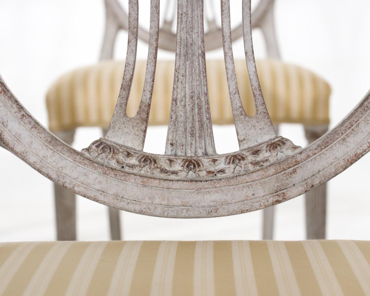 Fabric Set of Six Gustavian Style Chairs, Early 20th C For Sale
