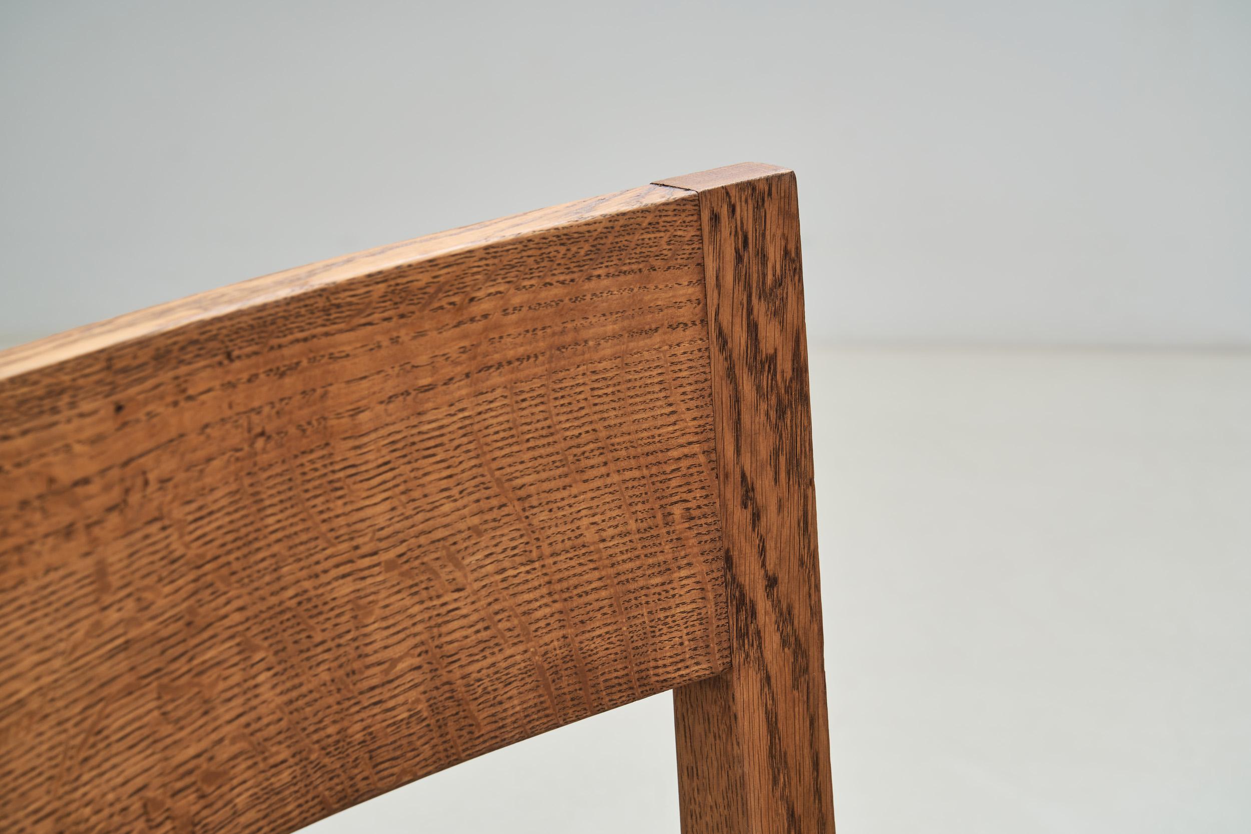 Set of Six Haagse School Oak Dining Chairs with Velour Seats, Netherlands 1930s For Sale 3