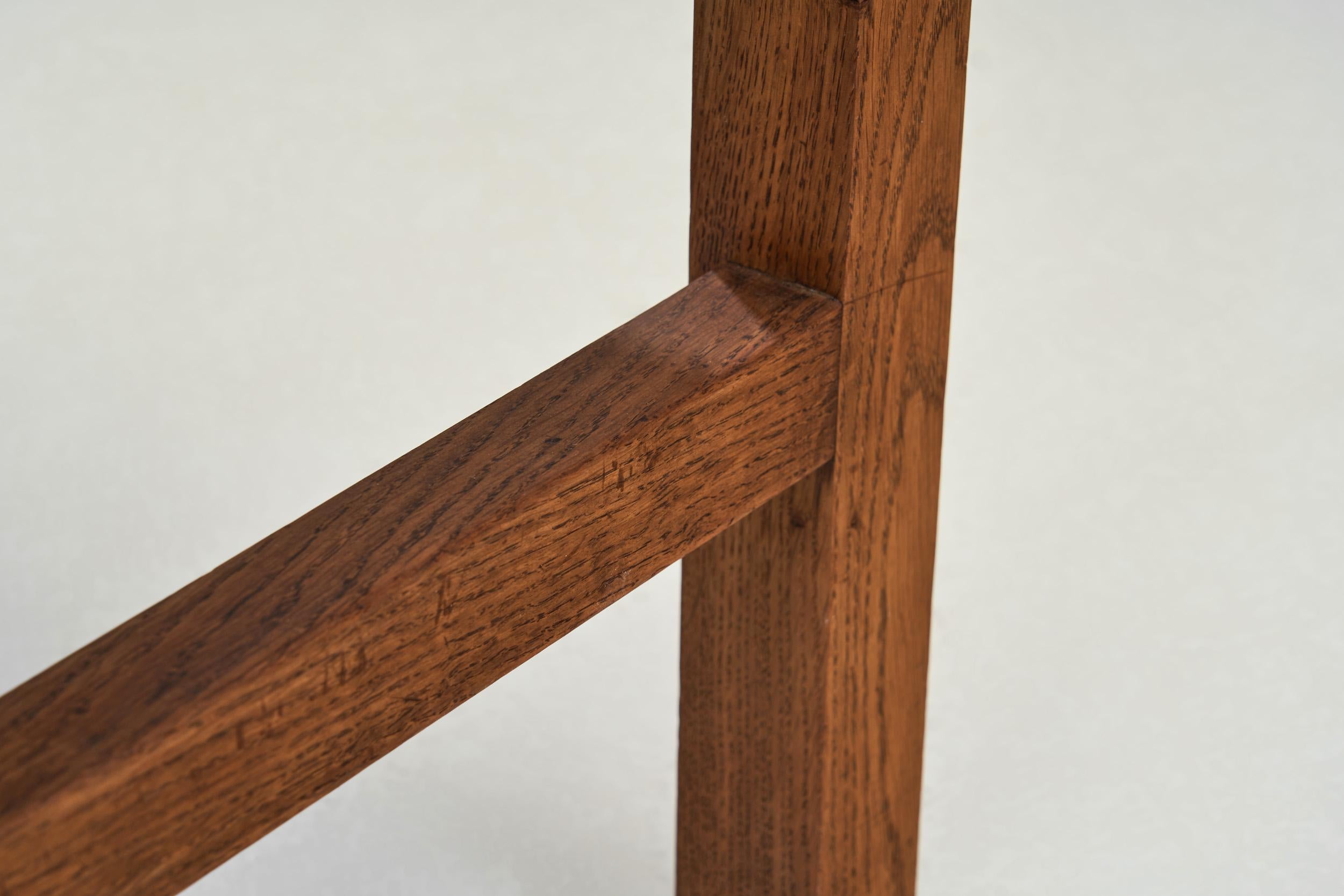 Set of Six Haagse School Oak Dining Chairs with Velour Seats, Netherlands 1930s For Sale 9