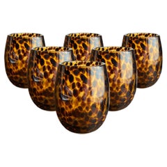 Set of Six Hand Blown Tortoise Glass Tumblers