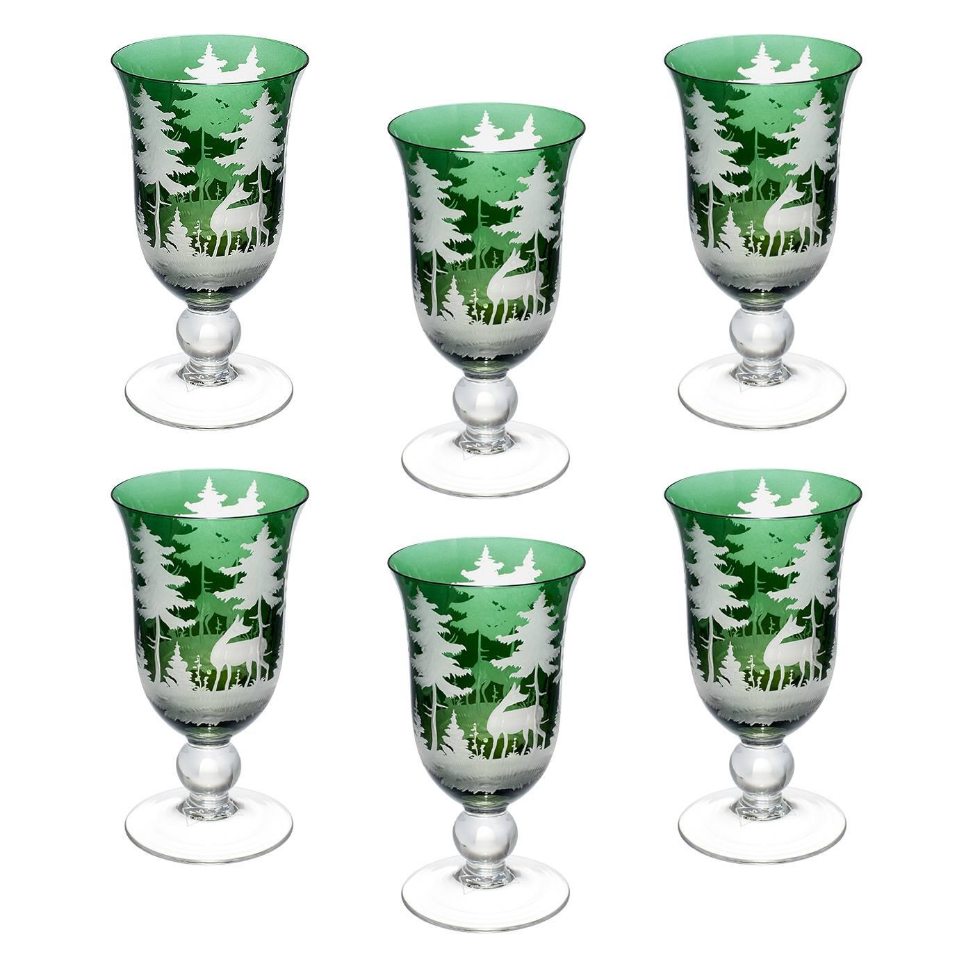 Juego de seis copas de vino sopladas a mano Cristal verde Sofina Boutique Kitzbuehel en venta 5
