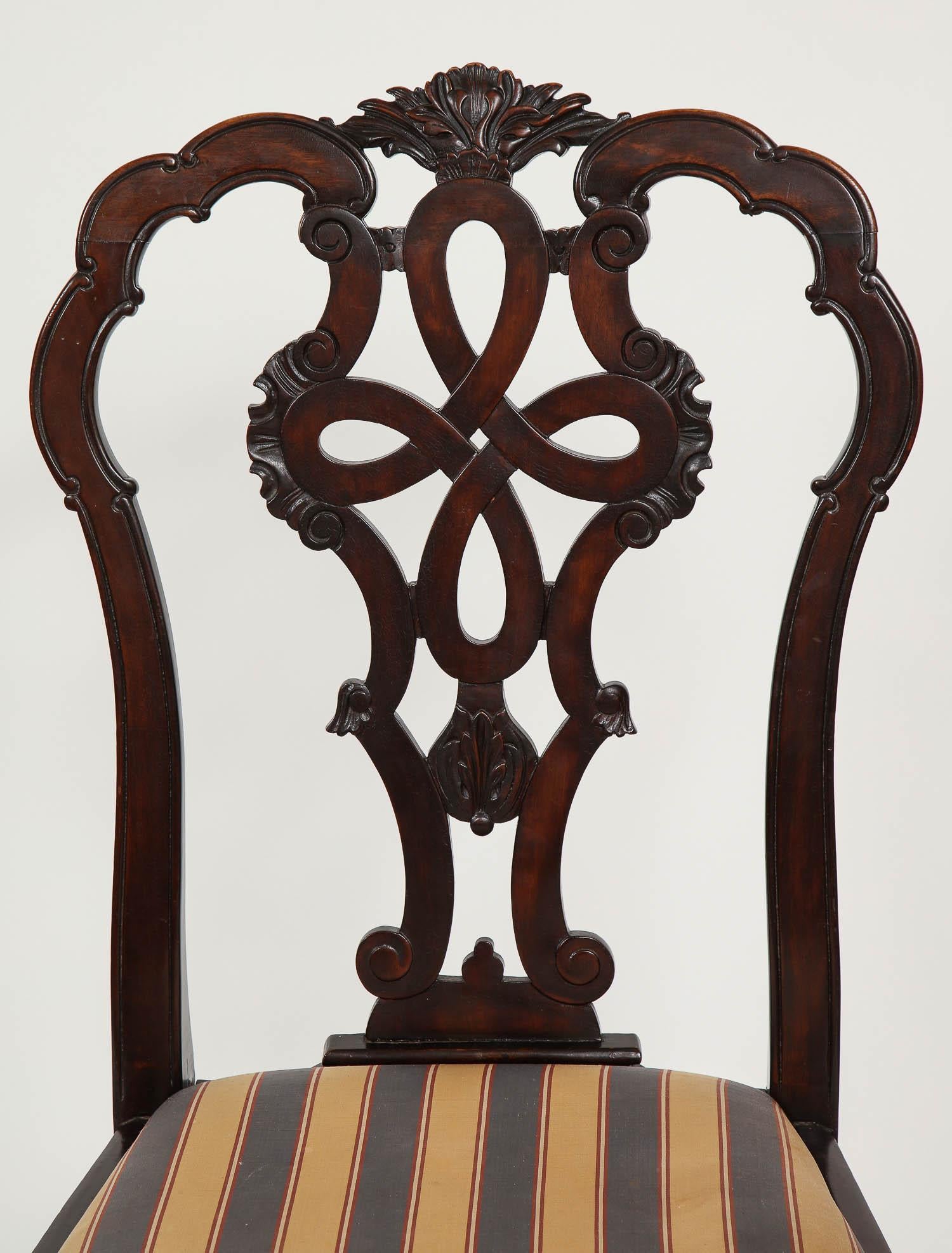 Late 19th Century Set of Six Hand-Carved Antique English Chippendale Mahogany Dinning Chairs
