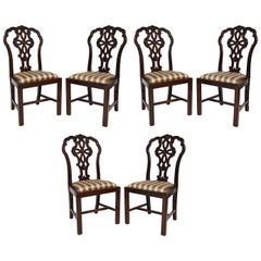 Set of Six Hand-Carved Antique English Chippendale Mahogany Dinning Chairs