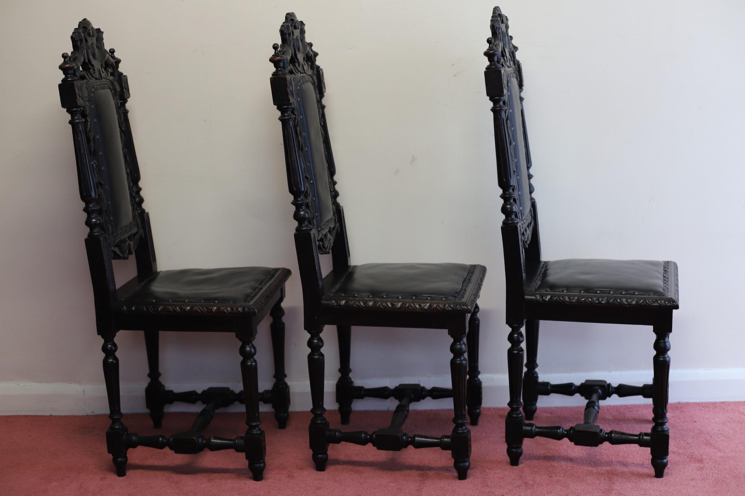 Set of six   Hand- Carved Lion Terminal Victorian Dining Chairs. For Sale 8