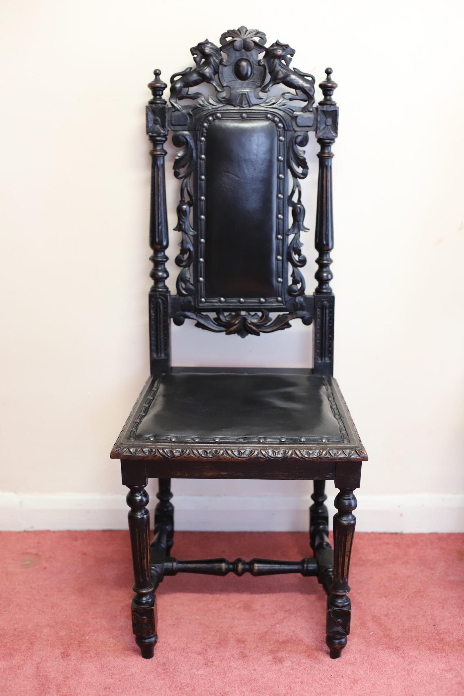 Set of six   Hand- Carved Lion Terminal Victorian Dining Chairs. 9