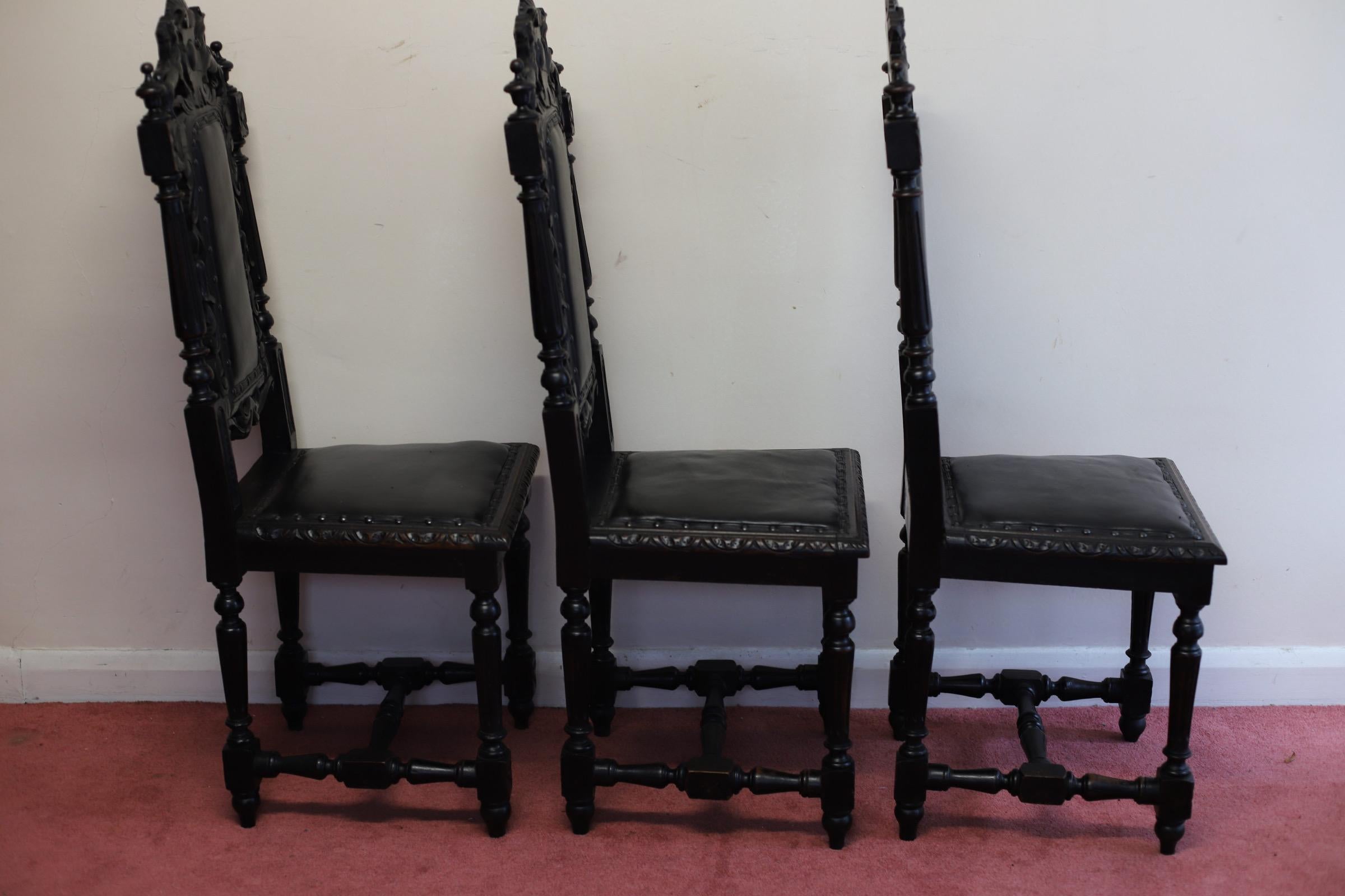 Hand-Carved Set of six   Hand- Carved Lion Terminal Victorian Dining Chairs.