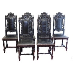 Set of six   Hand- Carved Lion Terminal Victorian Dining Chairs.