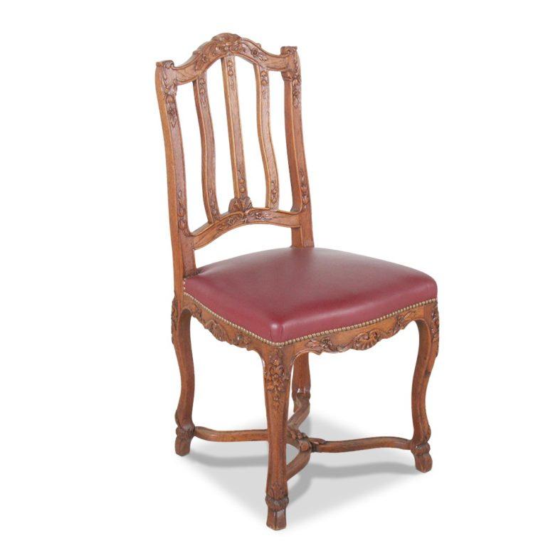 French Set of Six Hand-Carved Solid Oak Louis XIV-Style Chairs 