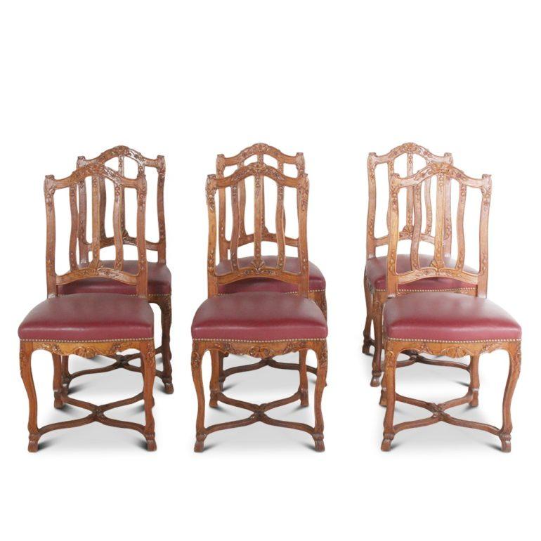 20th Century Set of Six Hand-Carved Solid Oak Louis XIV-Style Chairs 