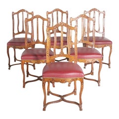 Set of Six Hand-Carved Solid Oak Louis XIV-Style Chairs