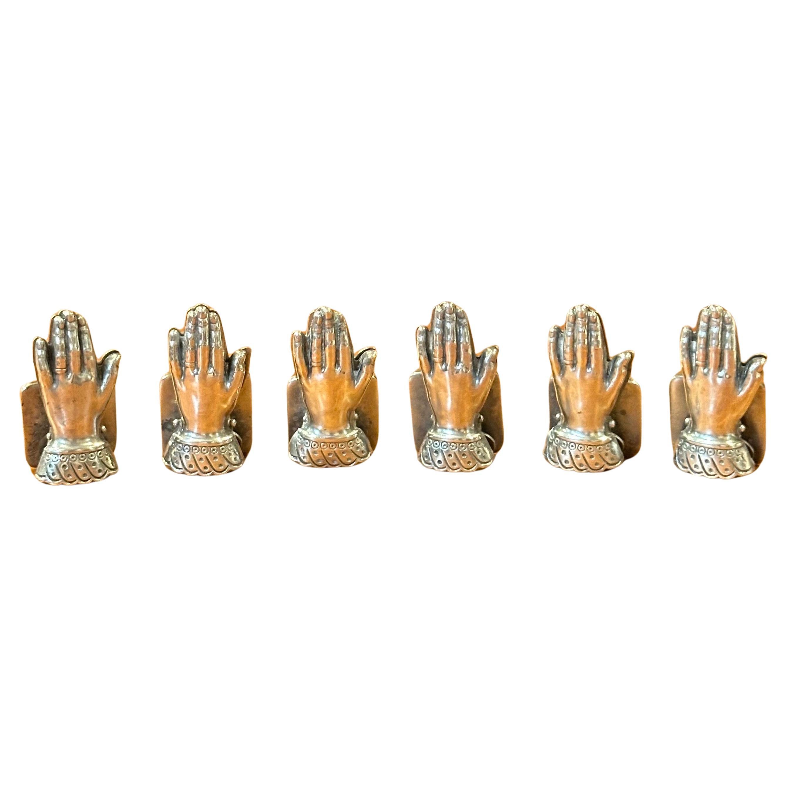 Set of Six "Hand" Motif Silver Plate Place Card Holders by Spritzer & Fuhrmann For Sale