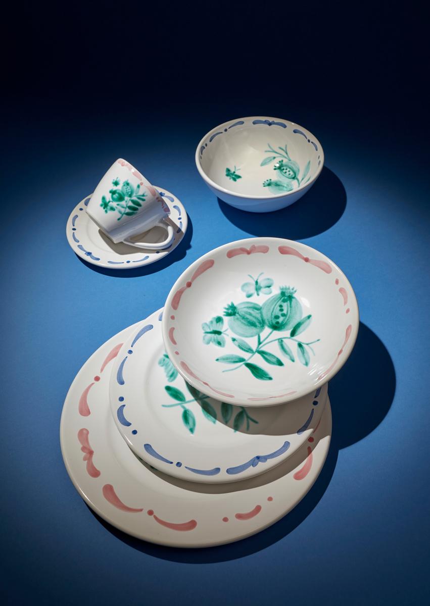 Austrian Set of Six Hand-Painted Ceramic Cups Sofina Boutique Kitzbühel Austria For Sale