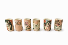 Set of Six Hand-Painted Ceramic Tumblers, Contemporary Mexican Studio Pottery