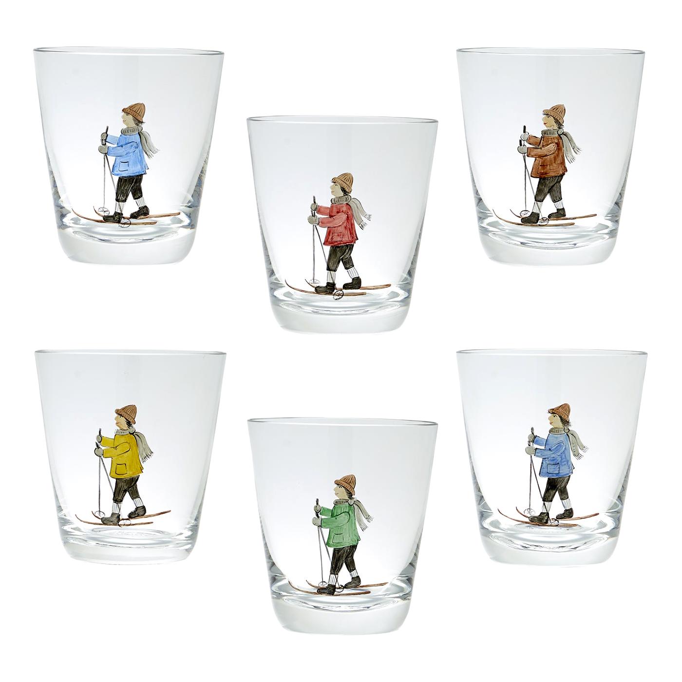 Lot de six gobelets en cristal peints à la main Sofina Boutique Kitzbühel en vente