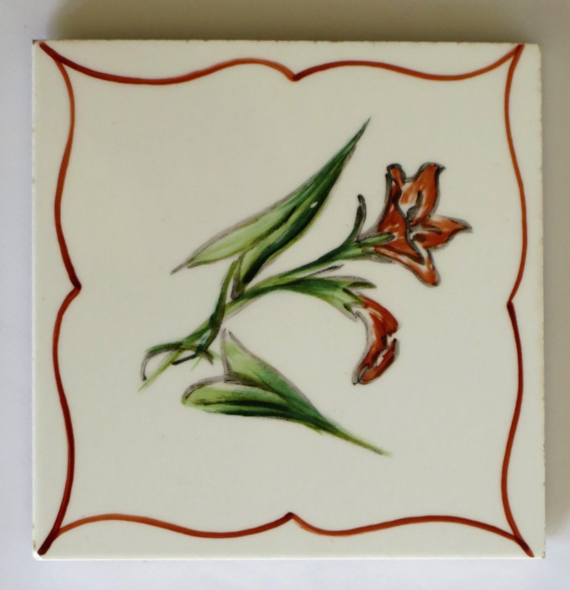 Danish Set of Six Hand Painted Flowers Coasters / Tiles in Original Box, Denmark 1940s