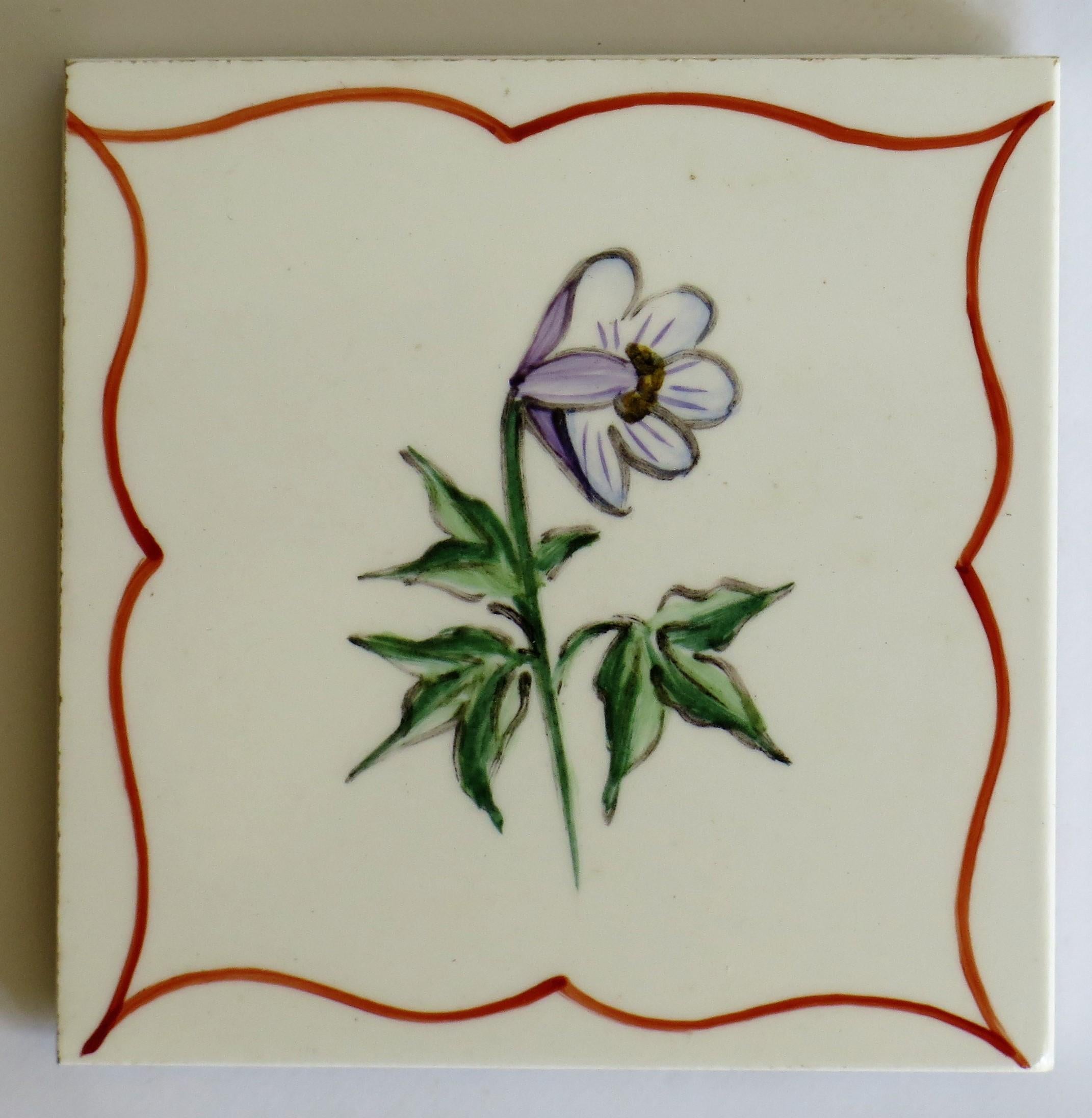Set of Six Hand Painted Flowers Coasters / Tiles in Original Box, Denmark 1940s In Good Condition In Lincoln, Lincolnshire