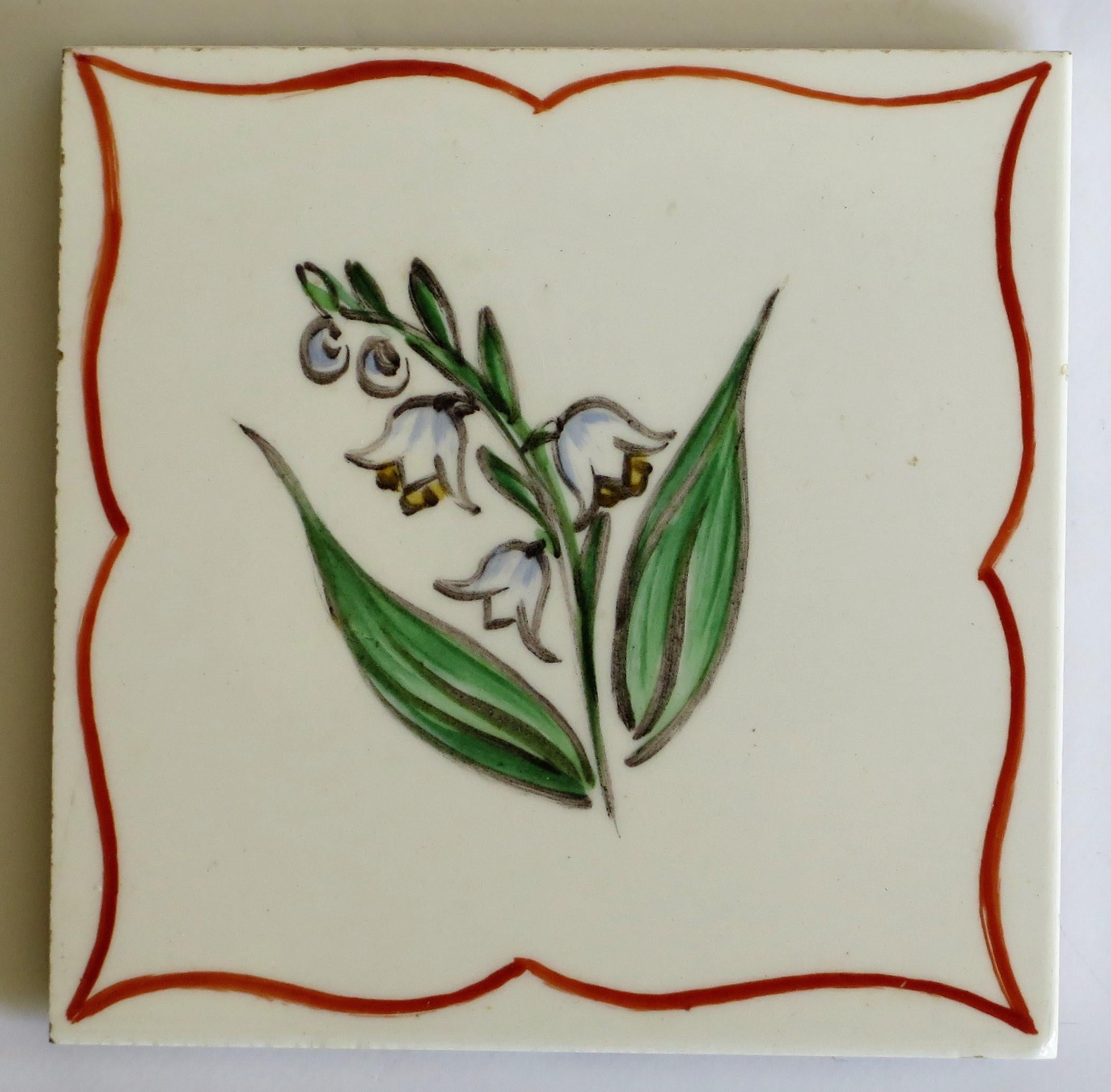 20th Century Set of Six Hand Painted Flowers Coasters / Tiles in Original Box, Denmark 1940s