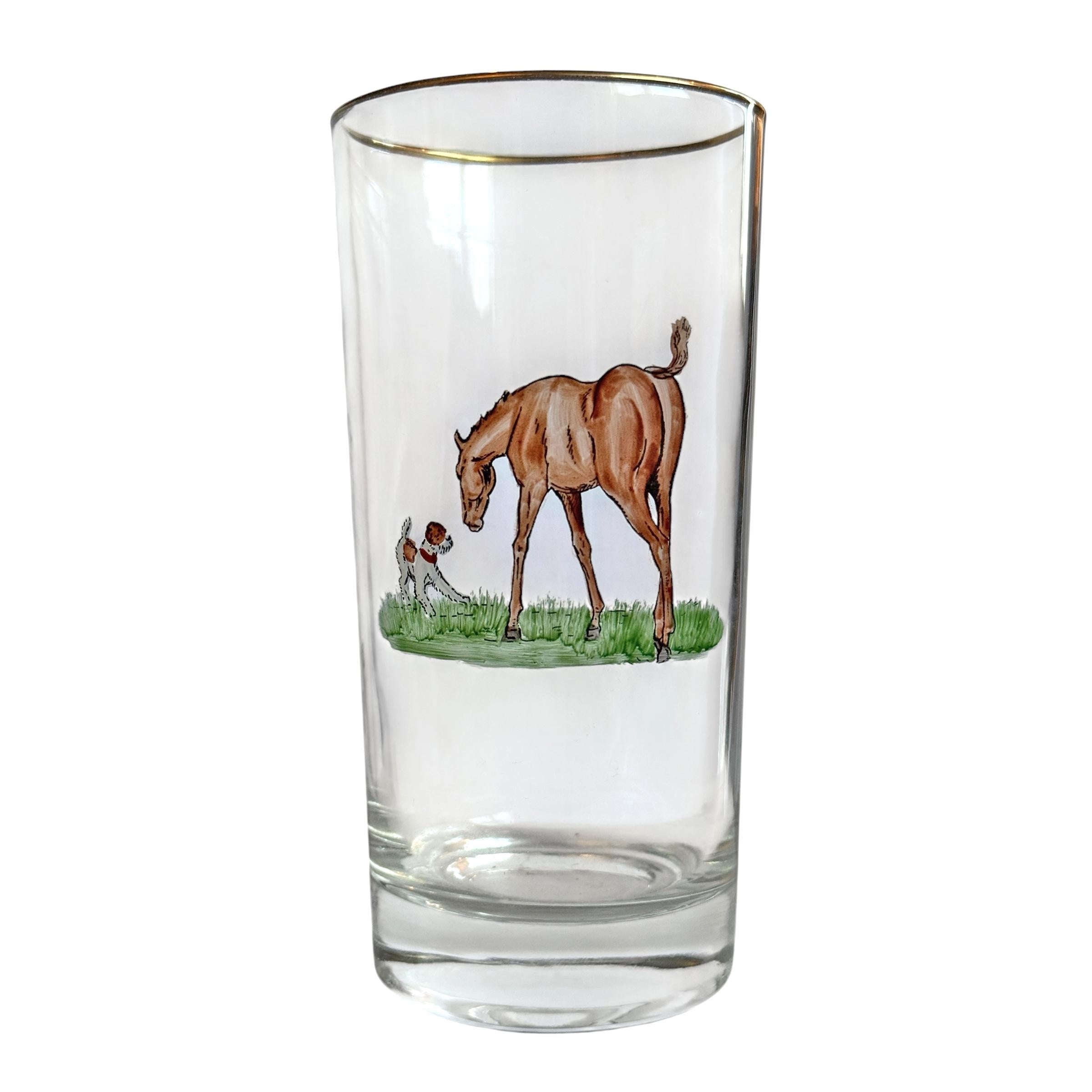 Country Set di sei bicchieri Highball per cavalli dipinti a mano in vendita
