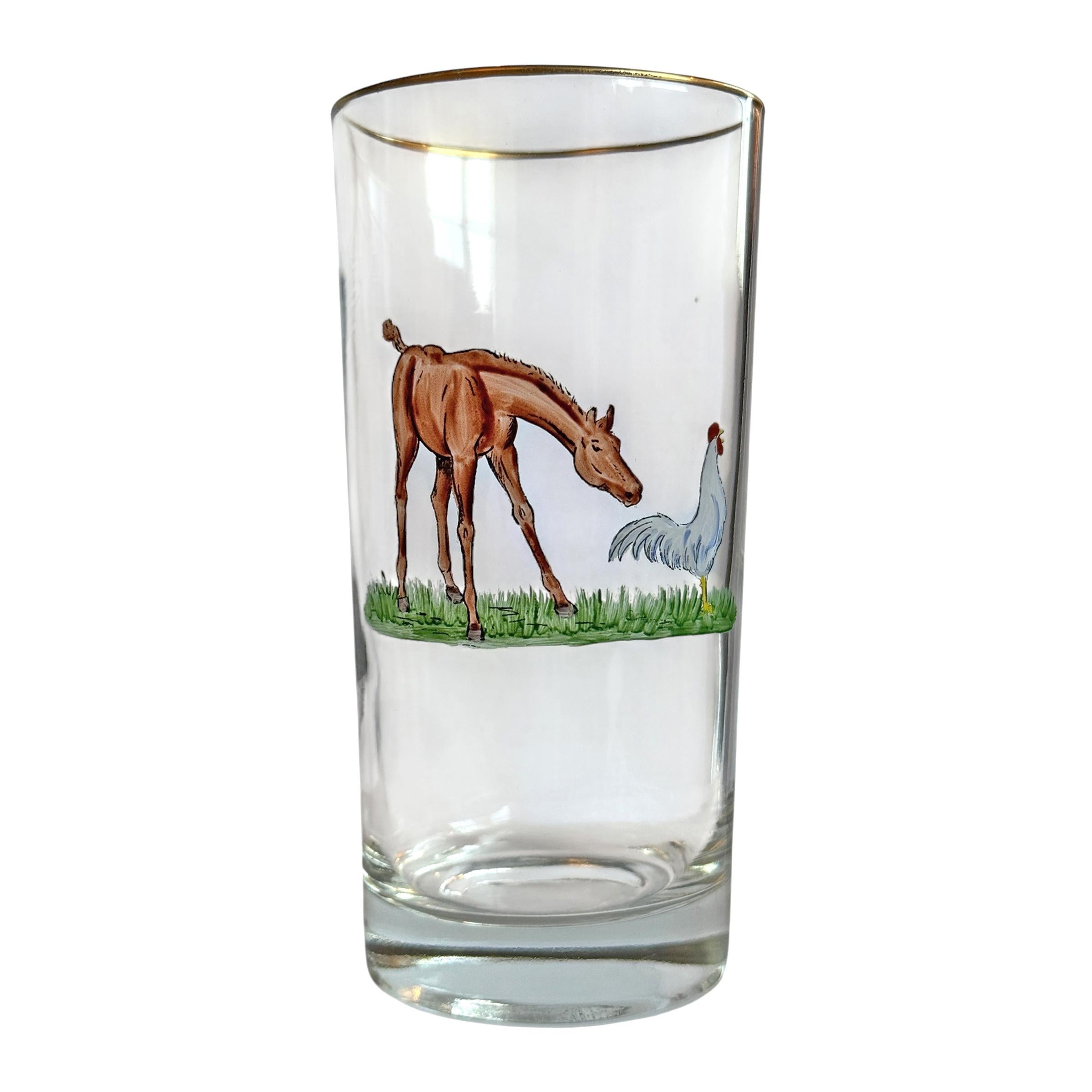 Set di sei bicchieri Highball per cavalli dipinti a mano In condizioni buone in vendita a Chicago, IL