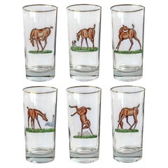 Set of Six Hand-Painted Horse Highball Glasses